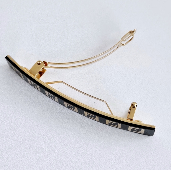 Fendi Black & Gold Brass Hair Barette - Picture 3 of 5